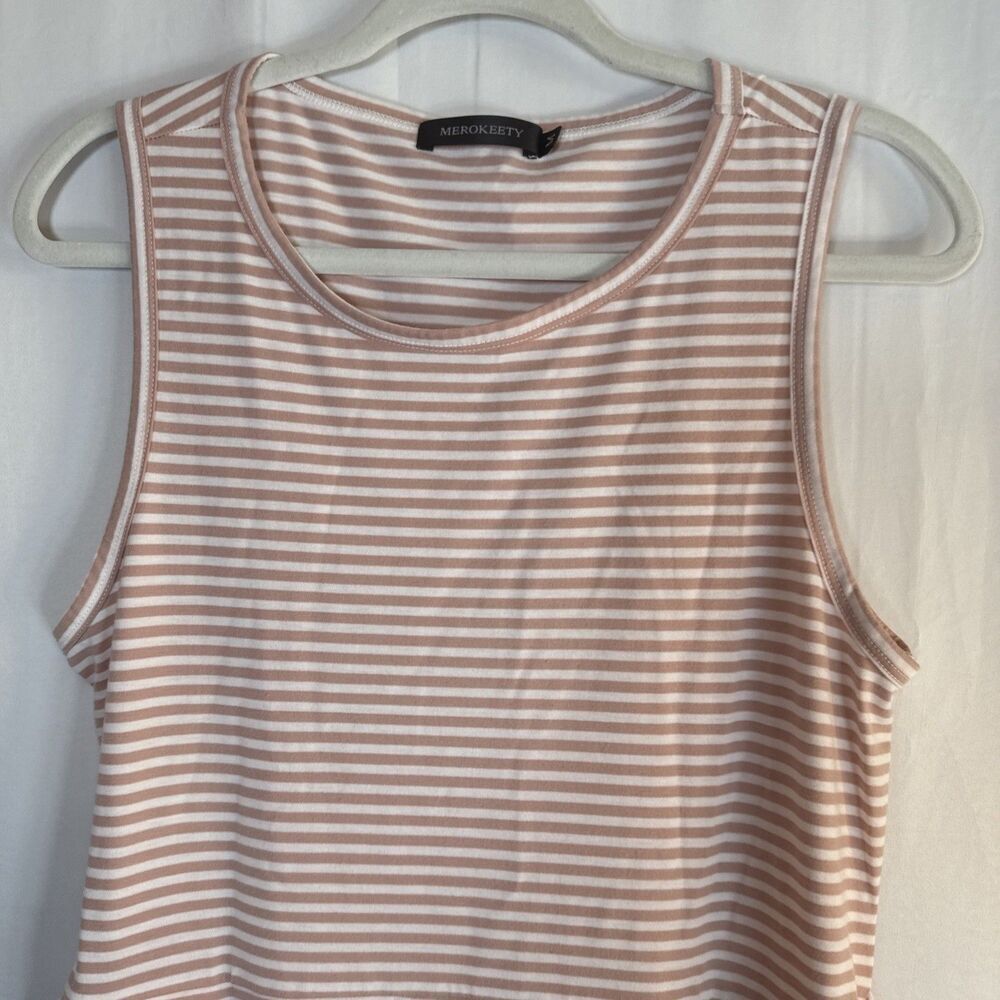 Merokeety Pink Striped Sleeveless Belted Dress Size Medium Preowned - Picture 4 of 12